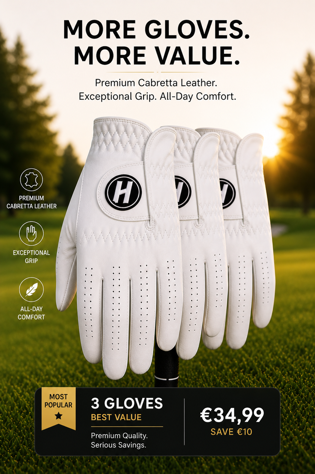 3P - Premium Cabretta Golf Glove, Men🔥Most Popular