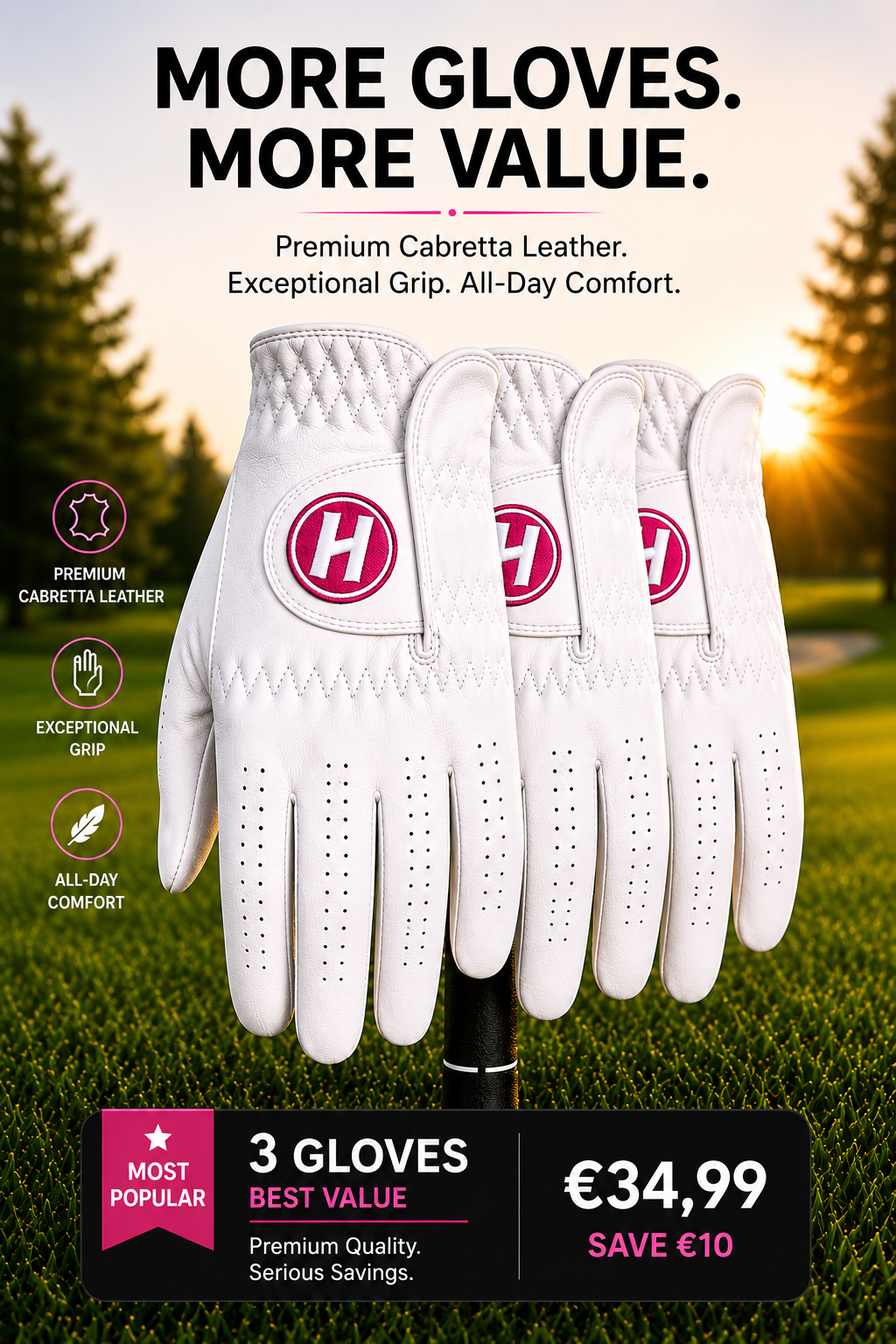 3P - Premium Cabretta Golf Glove, Lady🔥Most Popular